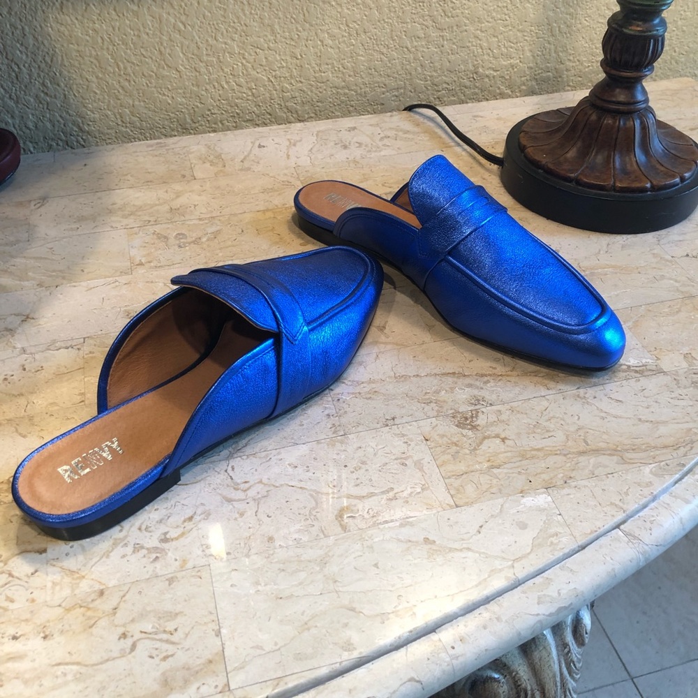 Renvy Metallic Blue slip on mules